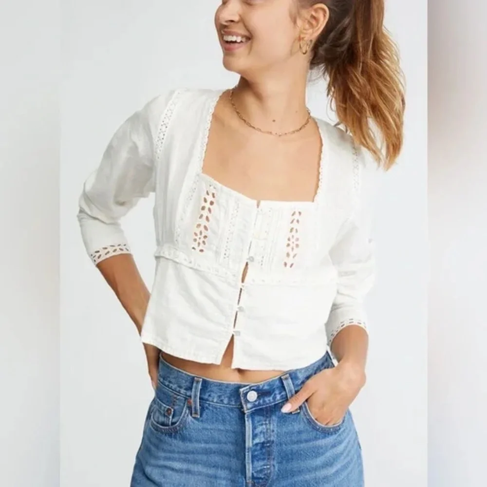 Free People Joi eyelet cropped top‎ white size XS